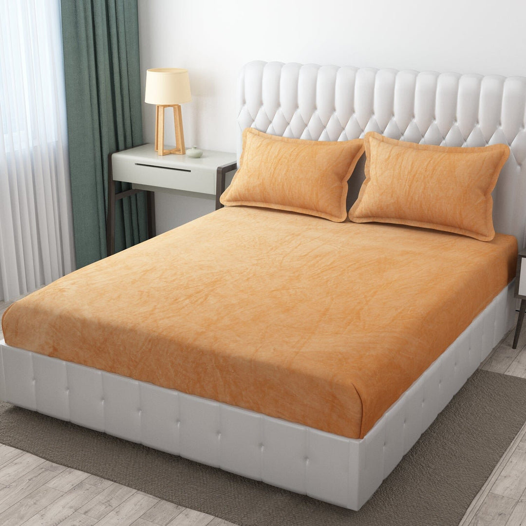 Warm Elastic Fitted Bedsheet ( Winter Special ) Great Happy IN Beige 