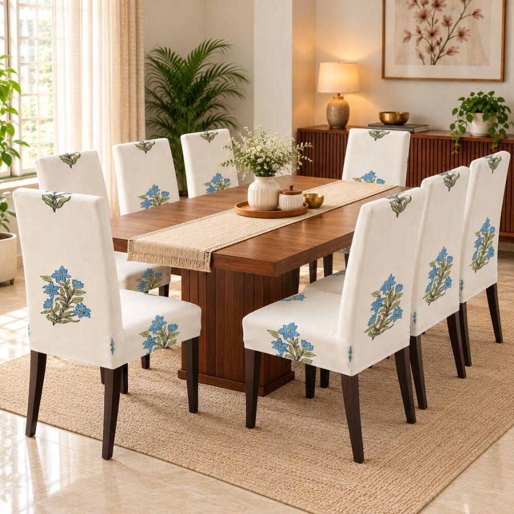 Beige Wildflower Premium Chair Cover - Stretchable & Elastic Fitted printed chair covers Great Happy IN 8 PCS (₹262 per pcs) 