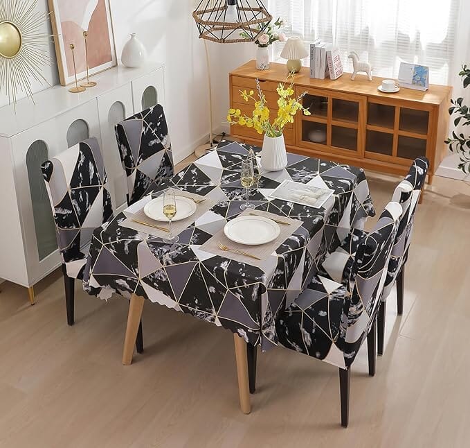 Premium Dining Table & Chair Cover Combo Great Happy IN 4 PCS - ₹1599 Black Prism 