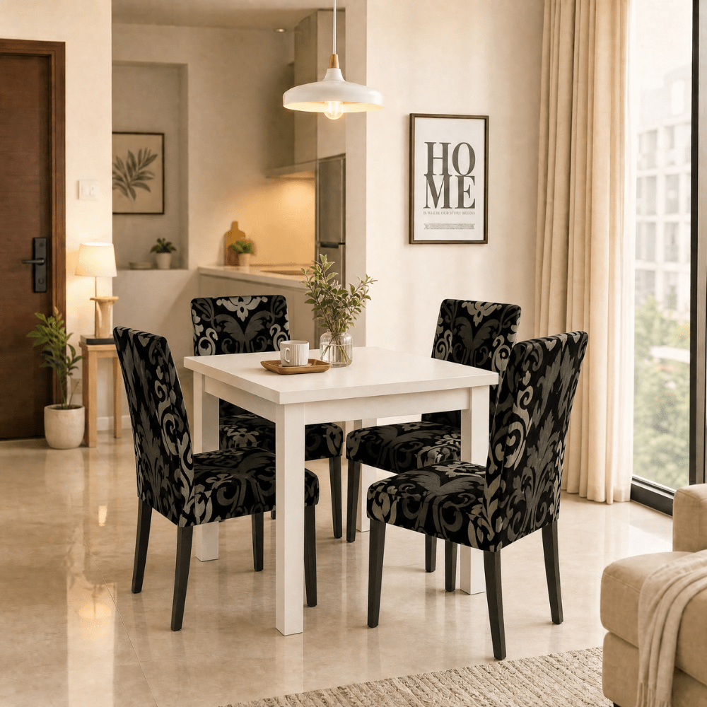 Premium Chair Cover - Stretchable & Elastic Fitted Great Happy IN Black Brown Motif 4 PCS (₹325 per pcs) 