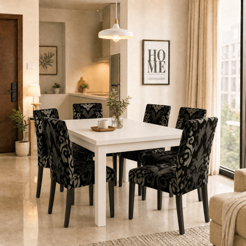 Premium Chair Cover - Stretchable & Elastic Fitted Great Happy IN Black Brown Motif 6 PCS (₹285 per pcs) 