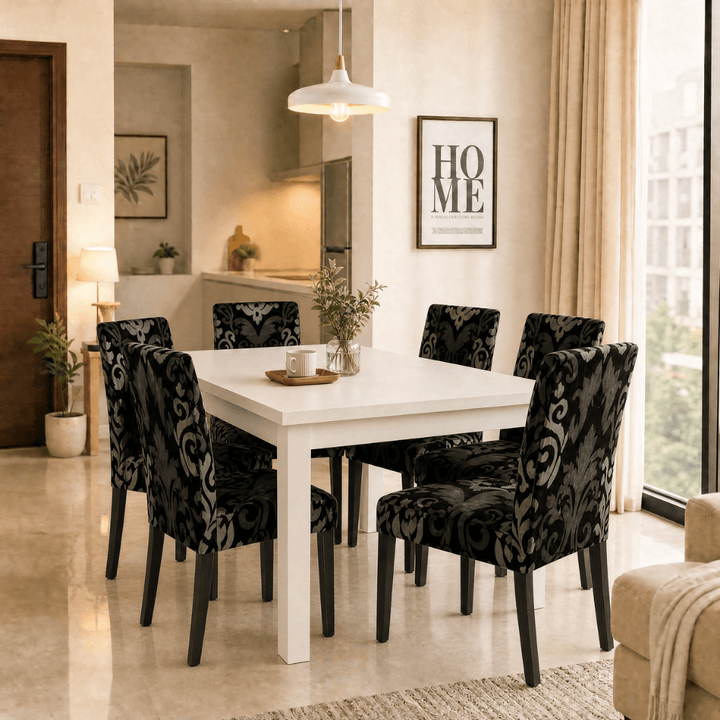 Premium Chair Cover - Stretchable & Elastic Fitted Great Happy IN Black Brown Motif 6 PCS (₹285 per pcs) 
