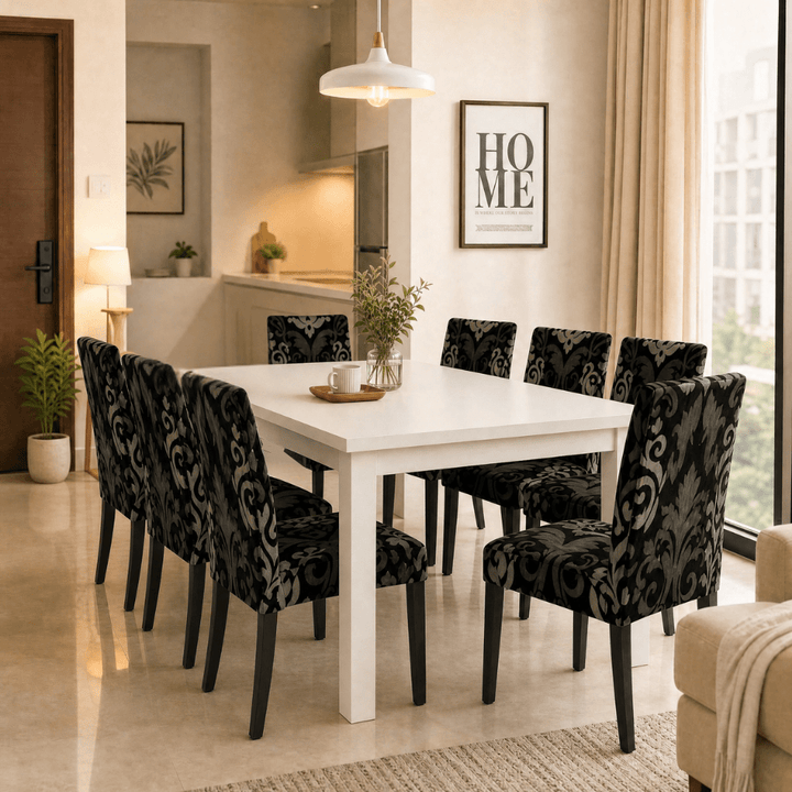 Black Brown Motif Premium Chair Cover - Stretchable & Elastic Fitted Great Happy IN 8 PCS - ₹2099 