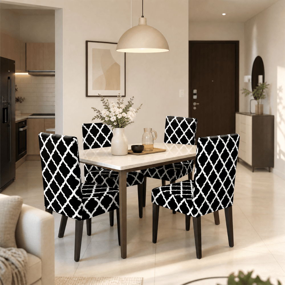 Premium Chair Cover - Stretchable & Elastic Fitted Great Happy IN Black Diamond 4 PCS (₹325 per pcs) 