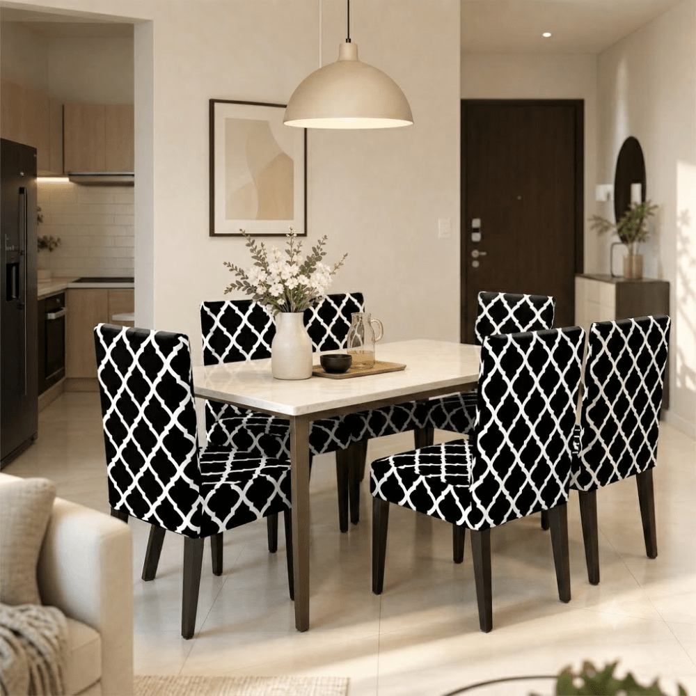 Premium Chair Cover - Stretchable & Elastic Fitted Great Happy IN Black Diamond 6 PCS (₹285 per pcs) 