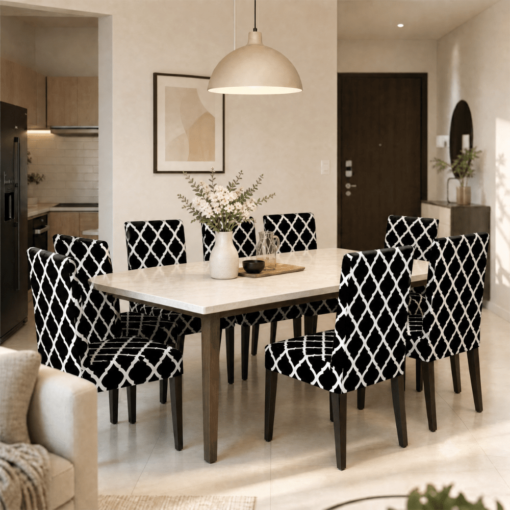 Premium Chair Cover - Stretchable & Elastic Fitted Great Happy IN Black Diamond 8 PCS (₹262 per pcs) 