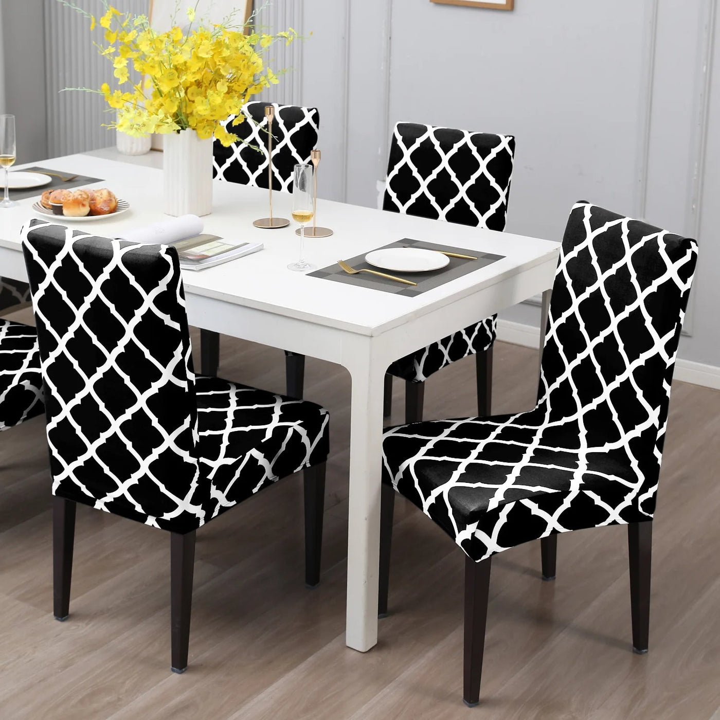 Premium Chair Cover - Stretchable & Elastic Fitted Great Happy IN Black Diamond 2 PCS - ₹799 