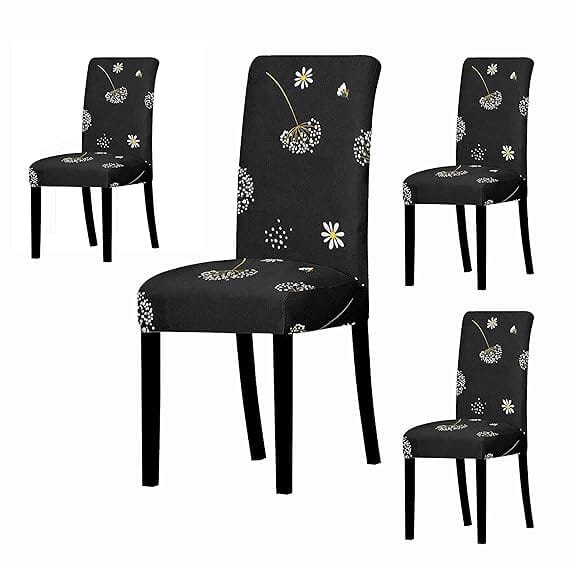 Premium Chair Cover - Stretchable & Elastic Fitted Great Happy IN Black Leaflet 2 PCS - ₹799 