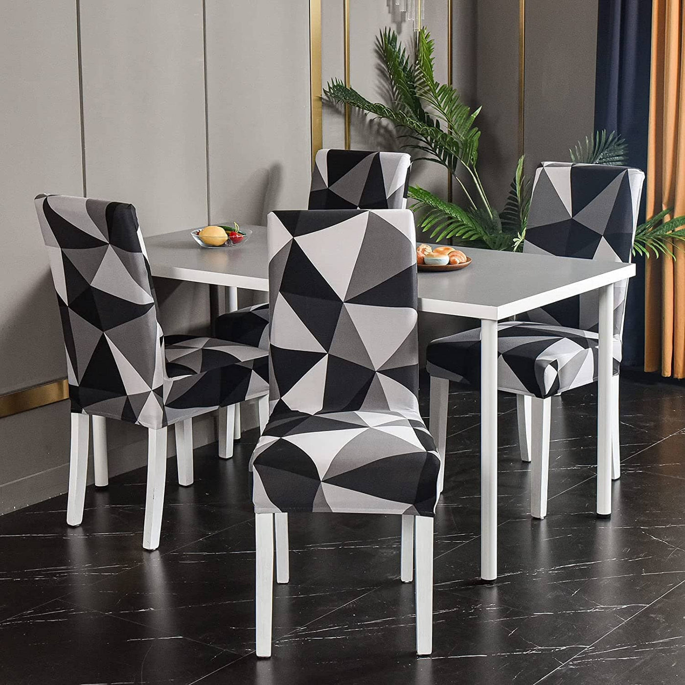 Premium Chair Cover - Stretchable & Elastic Fitted Great Happy IN Black Triangle 4 PCS - ₹1299 