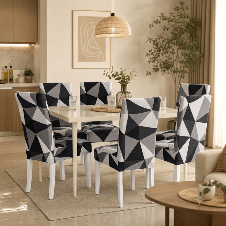 Premium Chair Cover - Stretchable & Elastic Fitted Great Happy IN Black Triangle 6 PCS (₹285 per pcs) 