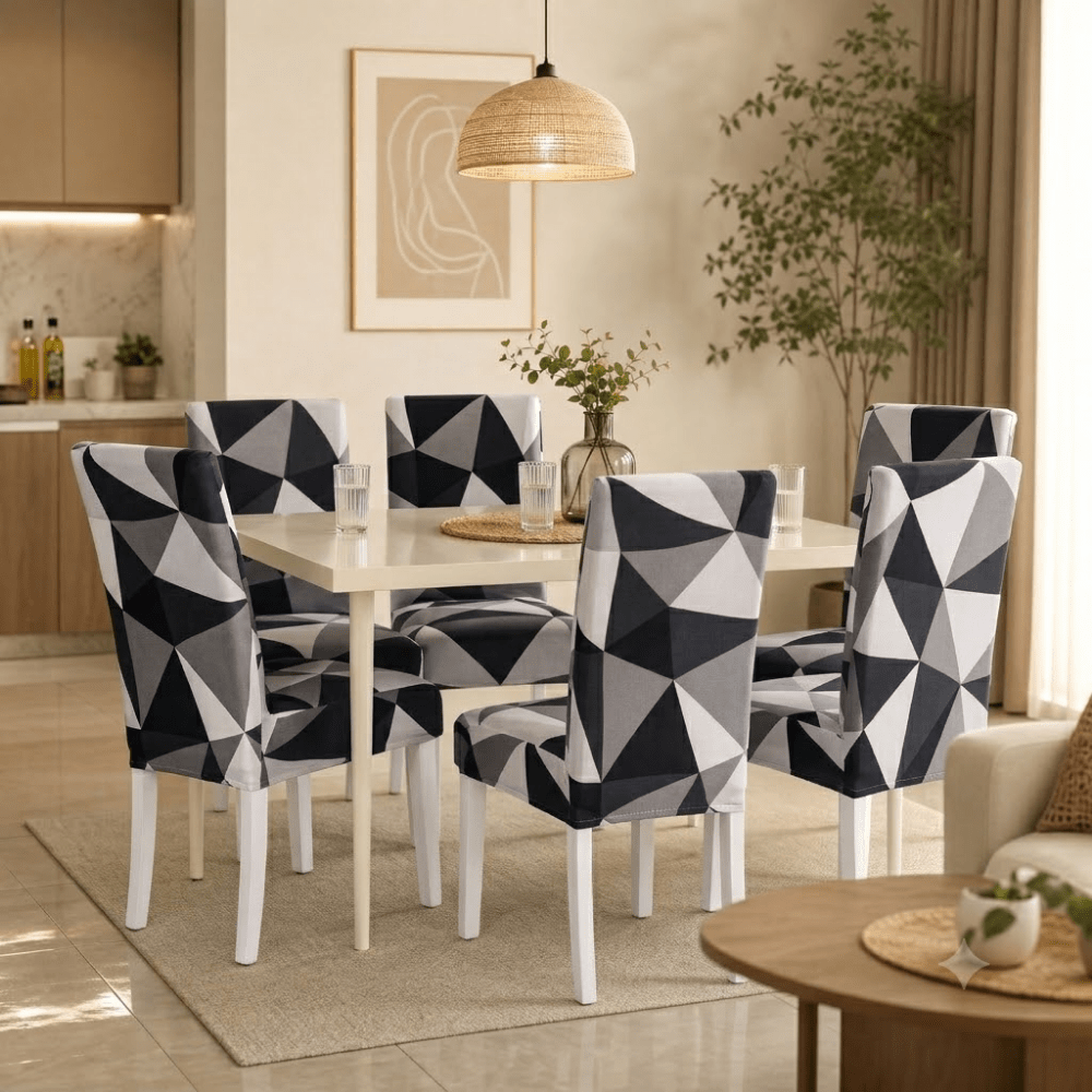 Black Triangle Premium Chair Cover - Stretchable & Elastic Fitted Great Happy IN 6 PCS - ₹1699 