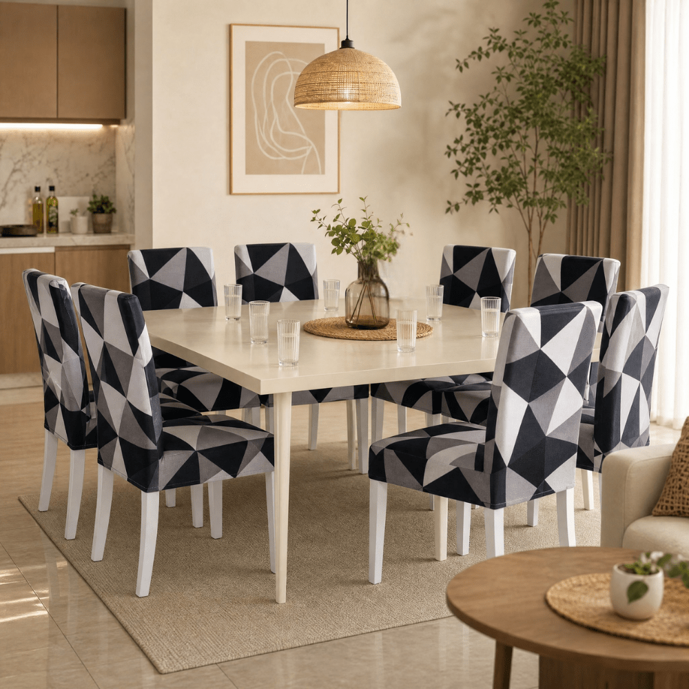 Black Triangle Premium Chair Cover - Stretchable & Elastic Fitted Great Happy IN 8 PCS - ₹2099 