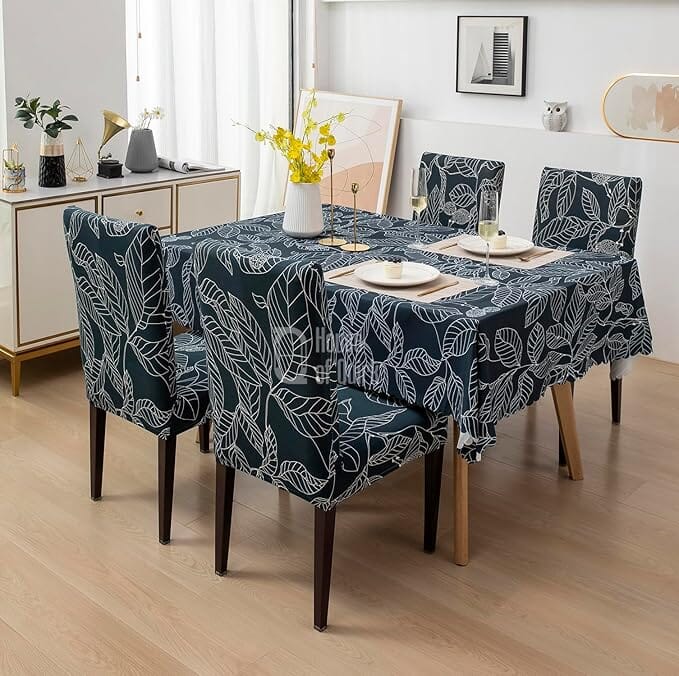 Premium Dining Table & Chair Cover Combo Great Happy IN 4 PCS - ₹1599 Blue Ash 
