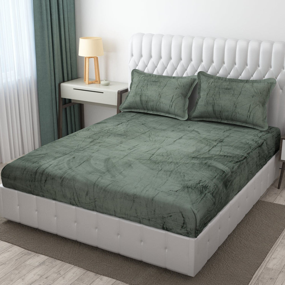 Warm Elastic Fitted Bedsheet ( Winter Special ) Great Happy IN Bottle Green 