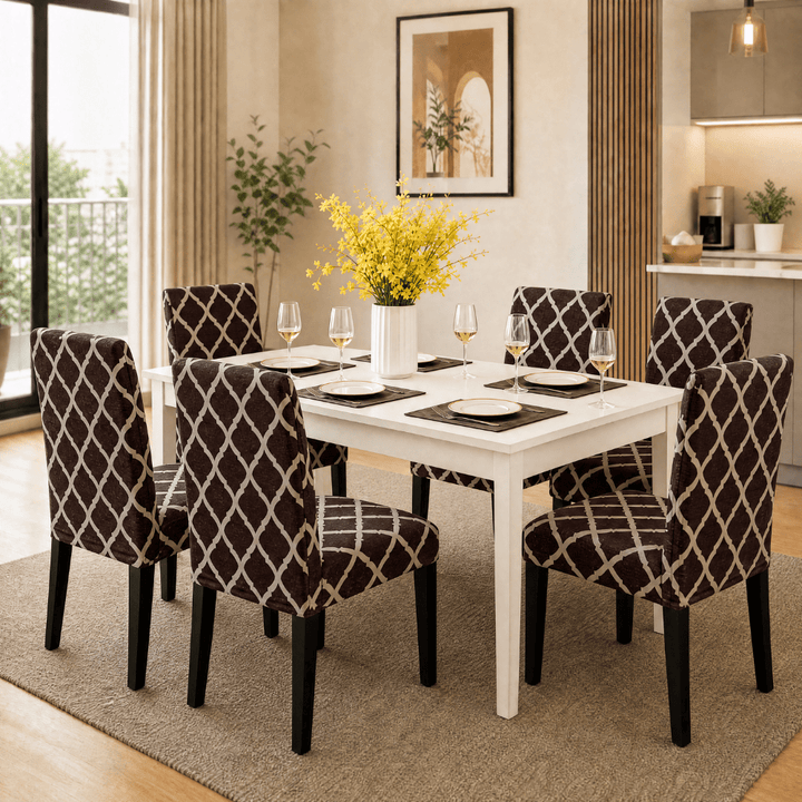 Premium Chair Cover - Stretchable & Elastic Fitted Great Happy IN Brown Diamond 6 PCS (₹285 per pcs) 