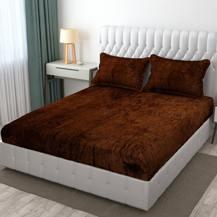 Warm Elastic Fitted Bedsheet ( Winter Special ) Great Happy IN Brown 