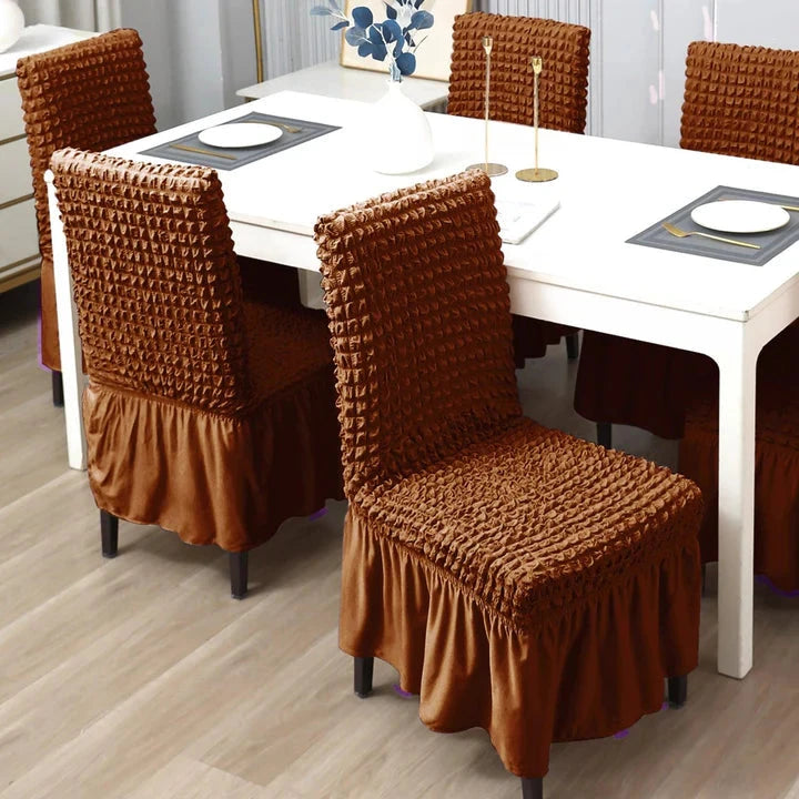 Bubble Frill Chair Cover- Stretchable & Elastic Fitted Great Happy IN Bubble Frill Brown 4 PCS - ₹1799 