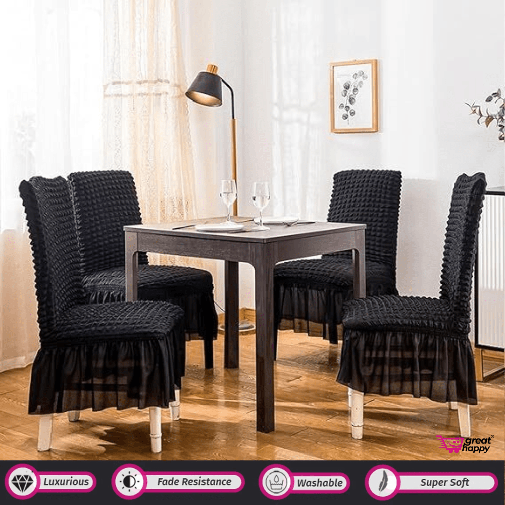Bubble Frill Chair Cover- Stretchable & Elastic Fitted Great Happy IN Bubble Frill Smoke 4 PCS - ₹1899 
