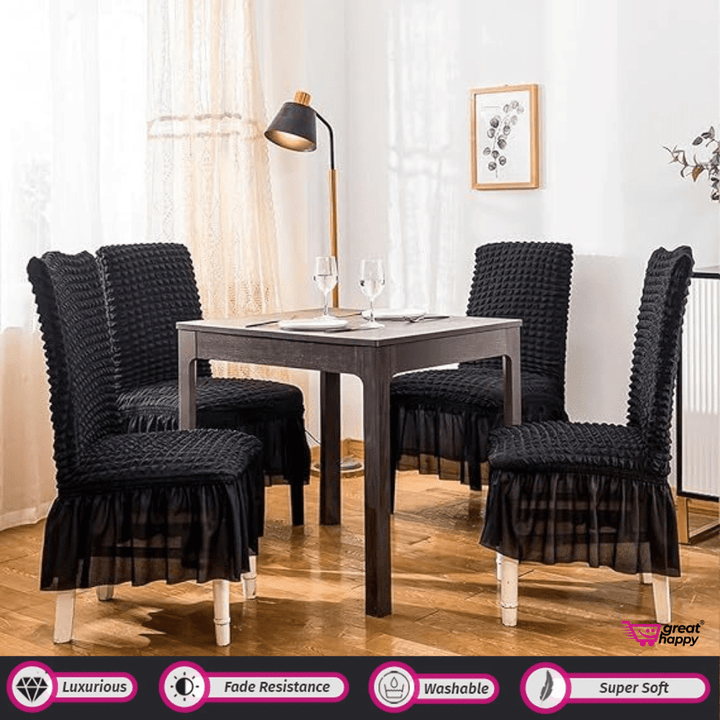 Bubble Frill Chair Cover- Stretchable & Elastic Fitted Great Happy IN Bubble Frill Smoke 4 PCS - ₹1899 