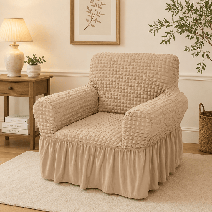 Beige Bubble Frill Sofa Cover Great Happy IN 1 Seater 