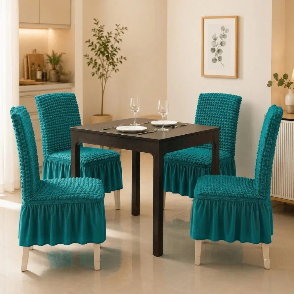 Teal Bubble Frill Chair Cover- Stretchable & Elastic Fitted bubble frill chair cover Great Happy IN 4 PCS - ₹1899 