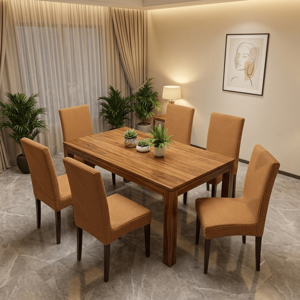 Jacquard Chair Cover- Stretchable & Elastic Fitted jacquard chair cover Great Happy IN Flower Camel 4 PCS (₹450 per pcs) 