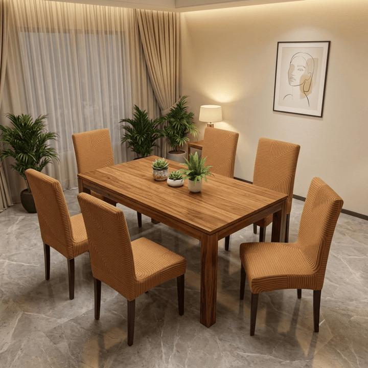 Jacquard Chair Cover- Stretchable & Elastic Fitted jacquard chair cover Great Happy IN Flower Camel 4 PCS (₹450 per pcs) 