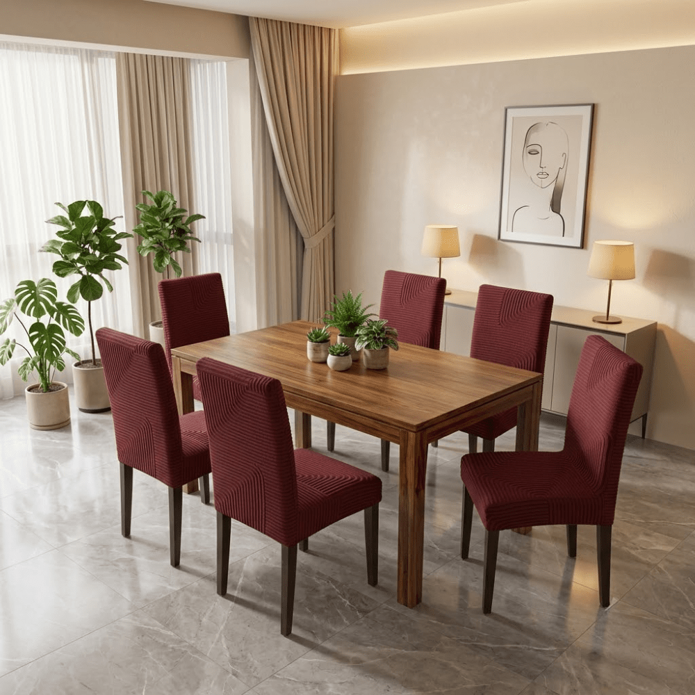 Jacquard Chair Cover- Stretchable & Elastic Fitted jacquard chair cover Great Happy IN Flower Maroon 4 PCS (₹450 per pcs) 