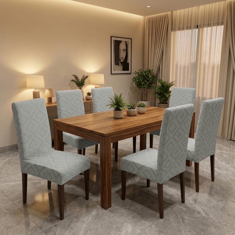 Jacquard Chair Cover- Stretchable & Elastic Fitted jacquard chair cover Great Happy IN Flower Stone 4 PCS (₹450 per pcs) 