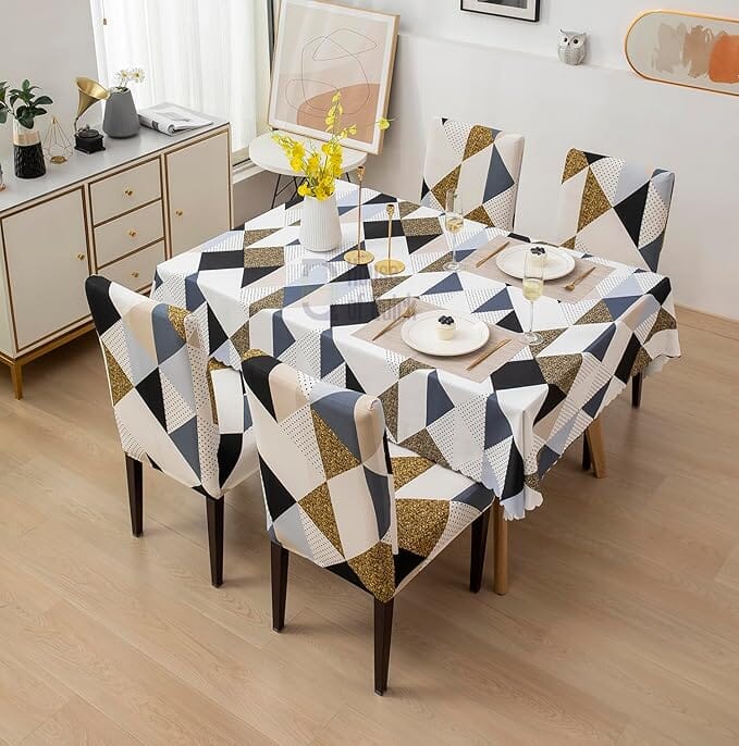 Classic Beige Premium Dining Table Chair Cover Combo