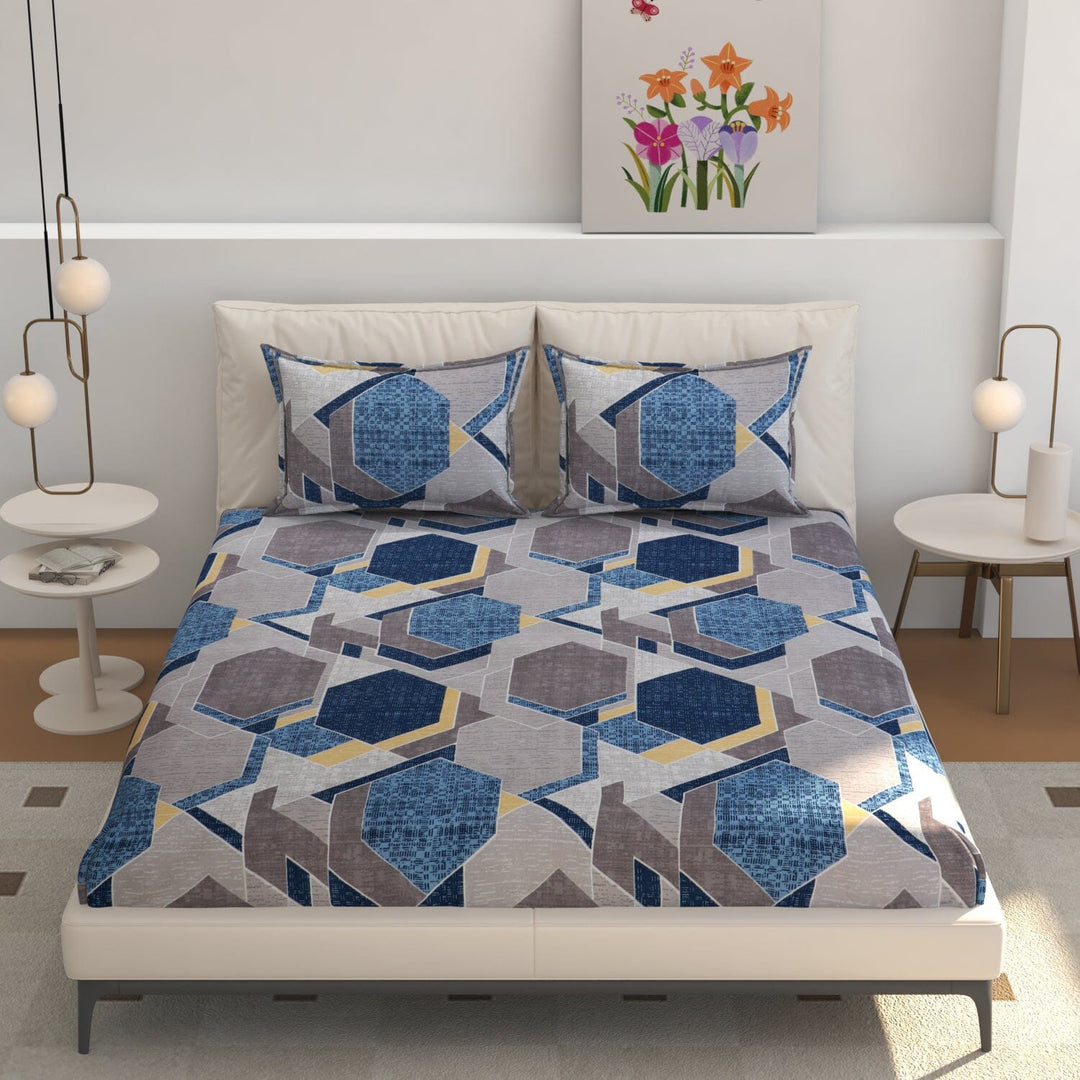 Elastic Fitted Bedsheet (King Size) with 2 Pillow Covers - Buy 2 Get 1 FREE Great Happy IN Cobalt Hexa KING SIZE 