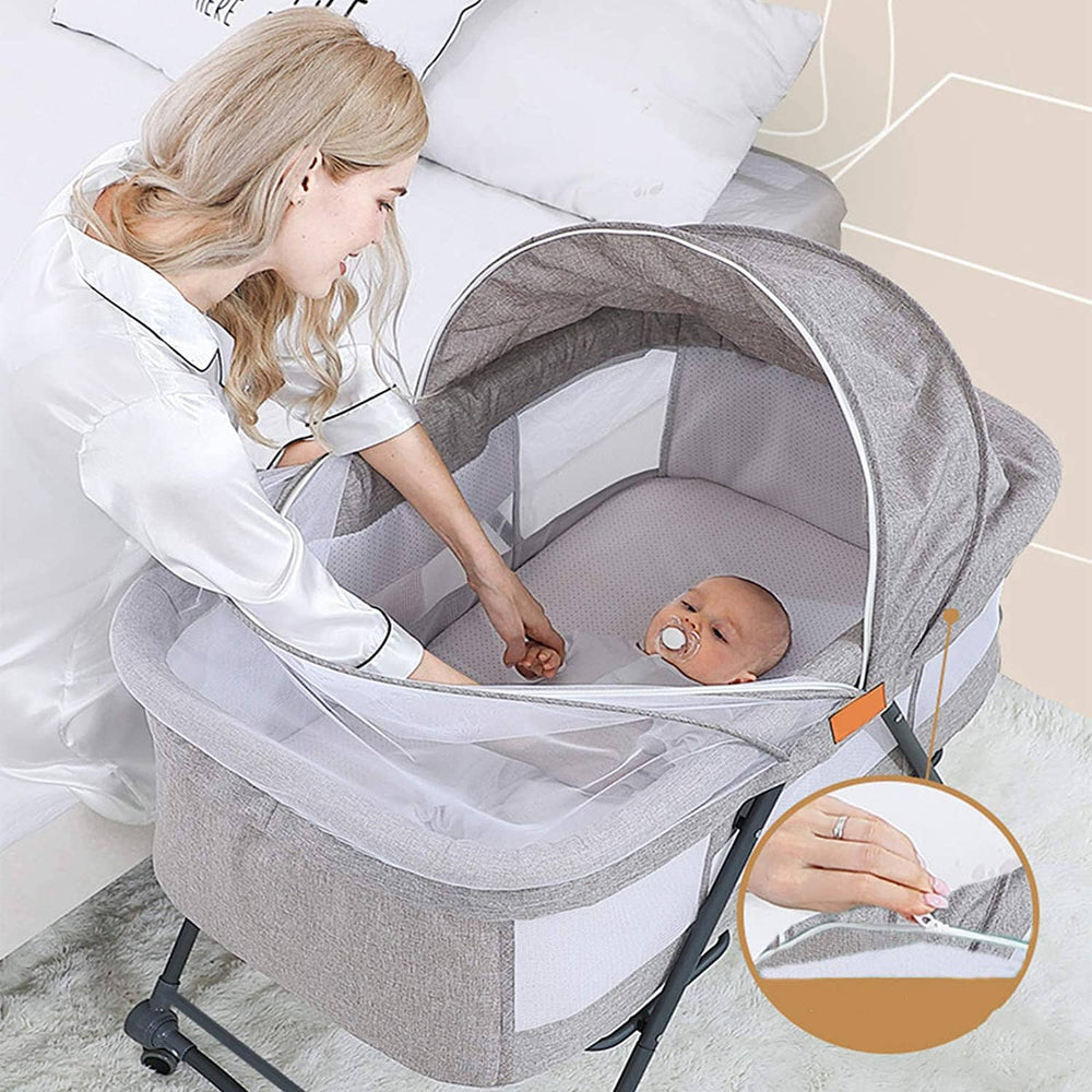 Foldable Baby Cradle/Crib with Casters – Space-Saving Portable Nursery Great Happy IN 