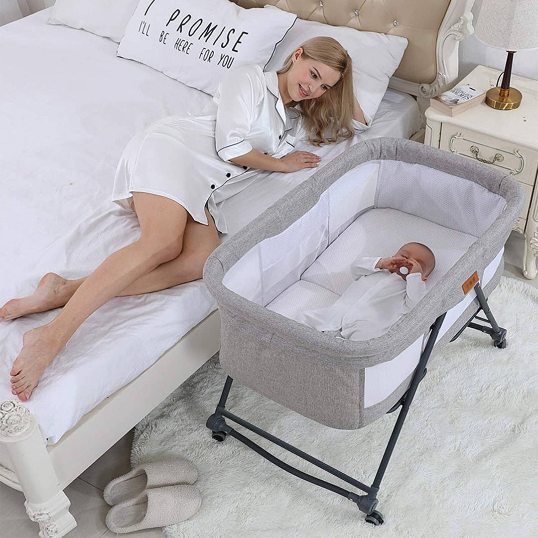 Foldable Baby Cradle/Crib with Casters – Space-Saving Portable Nursery Great Happy IN 