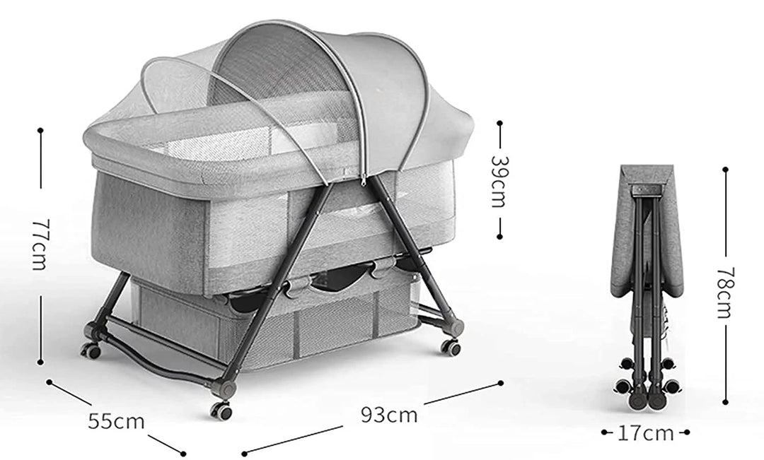 Foldable Baby Cradle/Crib with Casters – Space-Saving Portable Nursery Great Happy IN 