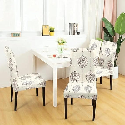 Premium Chair Cover - Stretchable & Elastic Fitted Great Happy IN Cream Brocade 2 PCS - ₹799 