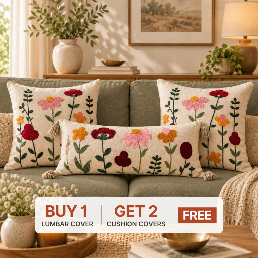 Festive Sofa Styling Set - Buy 1 Lumbar Cover, Get 2 Cushion Covers FREE cushion cover Great Happy IN Rang Bahar 