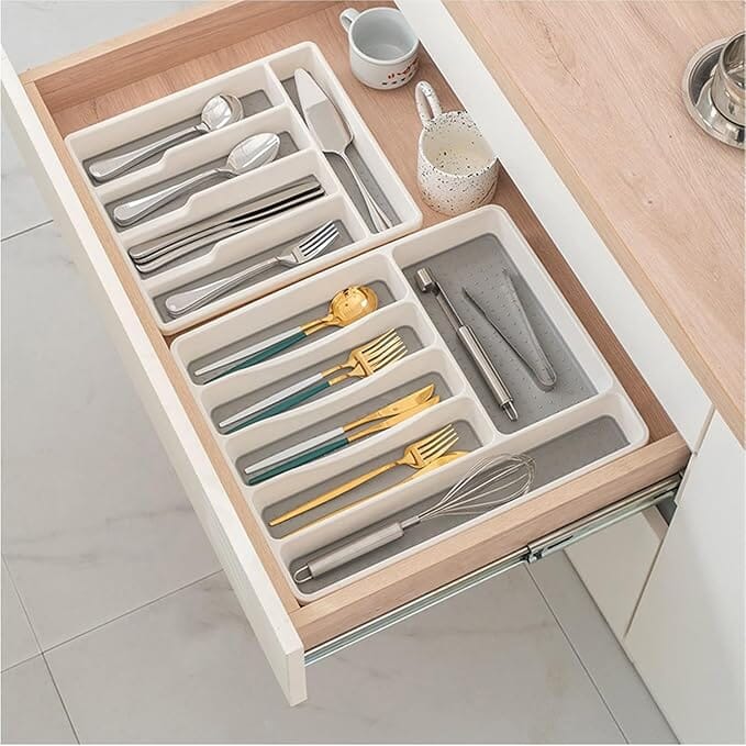 6-Compartment Plastic Cutlery Drawer Organizer Tray Great Happy IN 