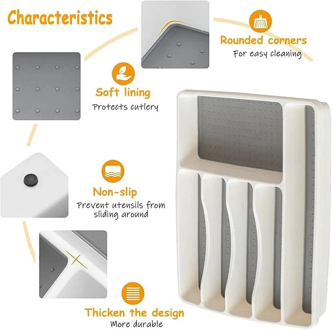 6-Compartment Plastic Cutlery Drawer Organizer Tray Great Happy IN 