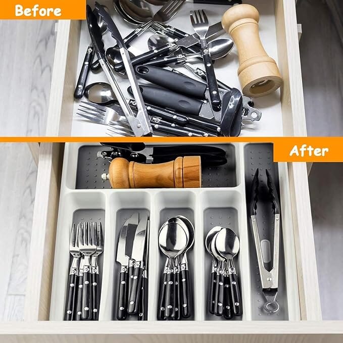 6-Compartment Plastic Cutlery Drawer Organizer Tray Great Happy IN 