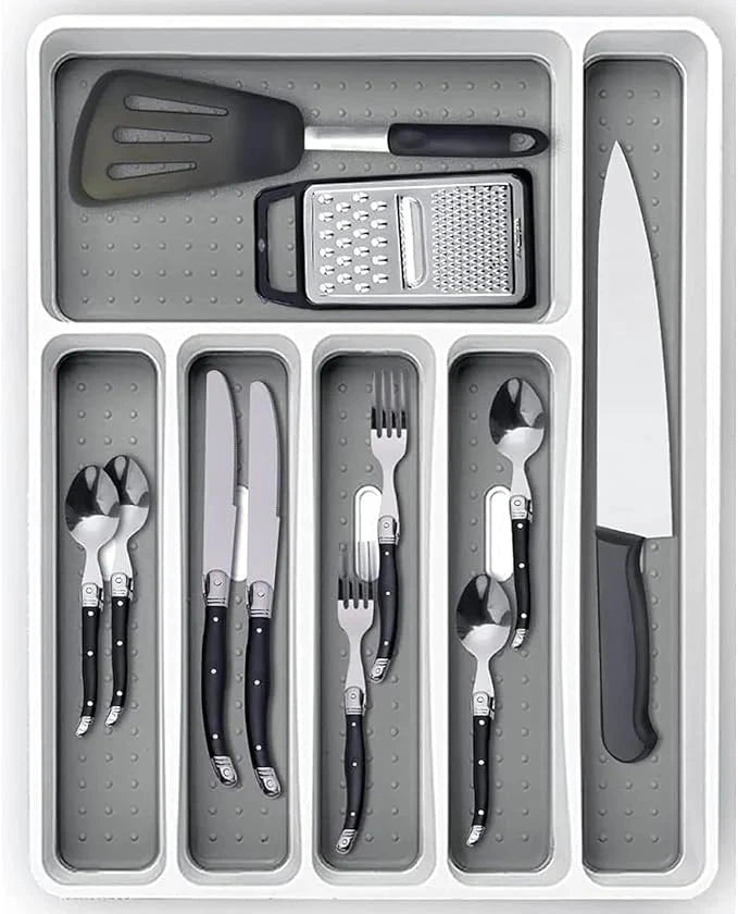 6-Compartment Plastic Cutlery Drawer Organizer Tray Great Happy IN 