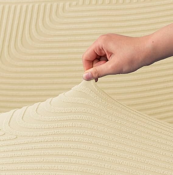 Beige Geometric Line Pattern Jacquard Sofa Cover Great Happy IN 