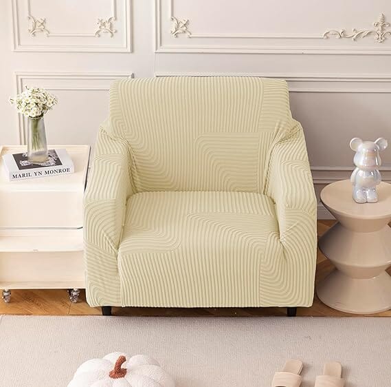 Beige Geometric Line Pattern Jacquard Sofa Cover Great Happy IN 1 Seater 