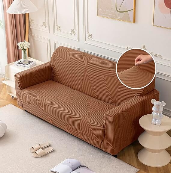 Camel Geometric Line Pattern Jacquard Sofa Cover Great Happy IN 