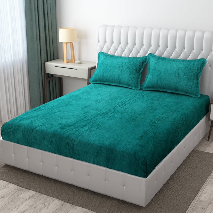Warm Elastic Fitted Bedsheet ( Winter Special ) Great Happy IN Sea Green 