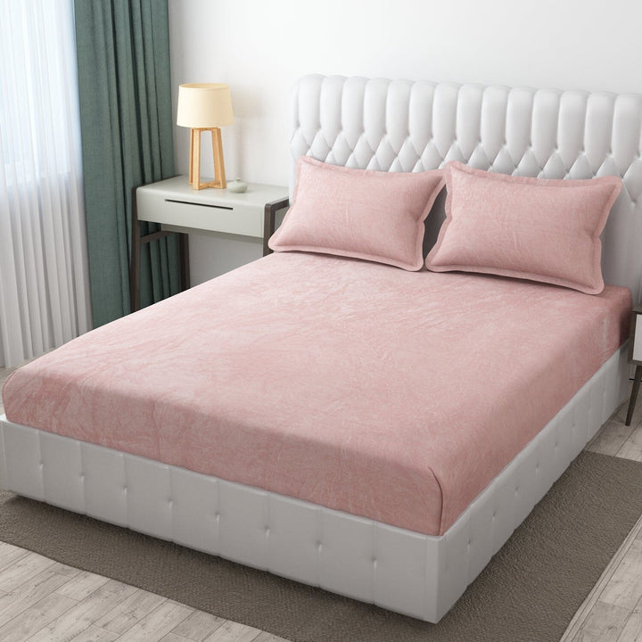 Warm Elastic Fitted Bedsheet ( Winter Special ) Great Happy IN Pink 