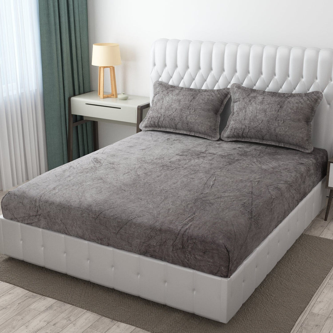 Warm Elastic Fitted Bedsheet ( Winter Special ) Great Happy IN Grey 