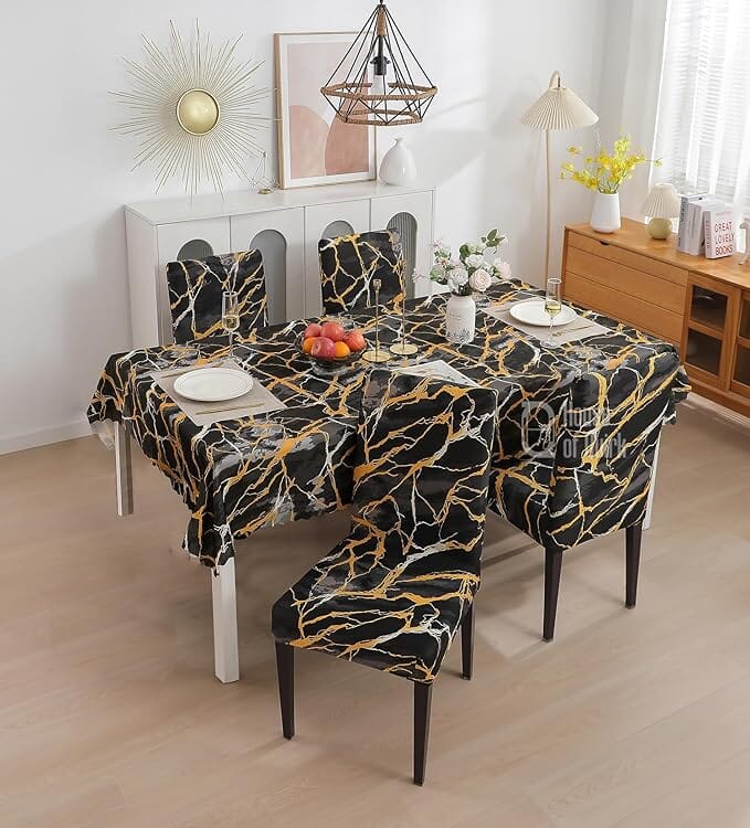 Premium Dining Table & Chair Cover Combo Great Happy IN 4 PCS - ₹1599 Dark Sunrise 