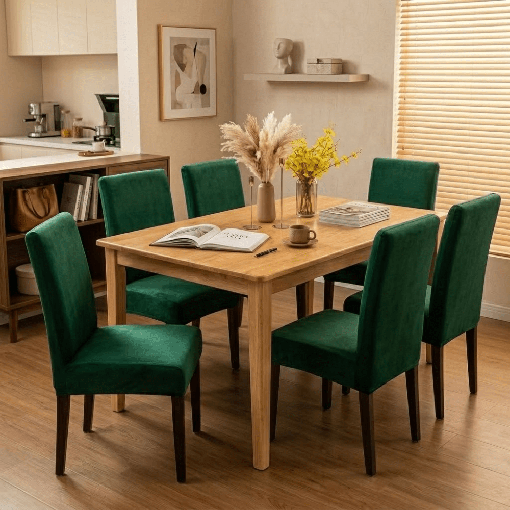 Dark Green Premium Chair Cover - Stretchable & Elastic Fitted Great Happy IN 6 PCS - ₹1699 