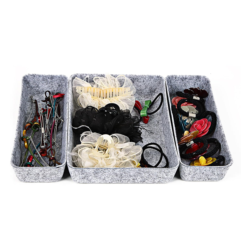 3-Piece Felt Drawer Tray Set – Rectangle Organizers Great Happy IN Light Grey 