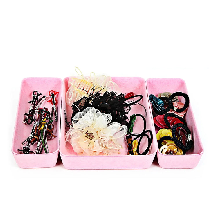 3-Piece Felt Drawer Tray Set – Rectangle Organizers Great Happy IN Pink 